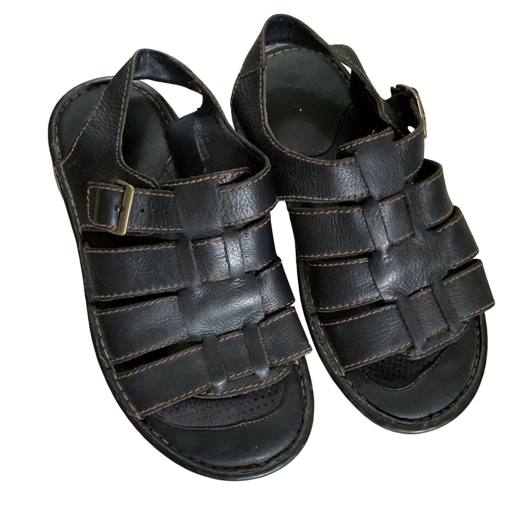 Born Mens Fisherman Sandals Leather Cage Buckle Strap Brown H12303 Size 8 41